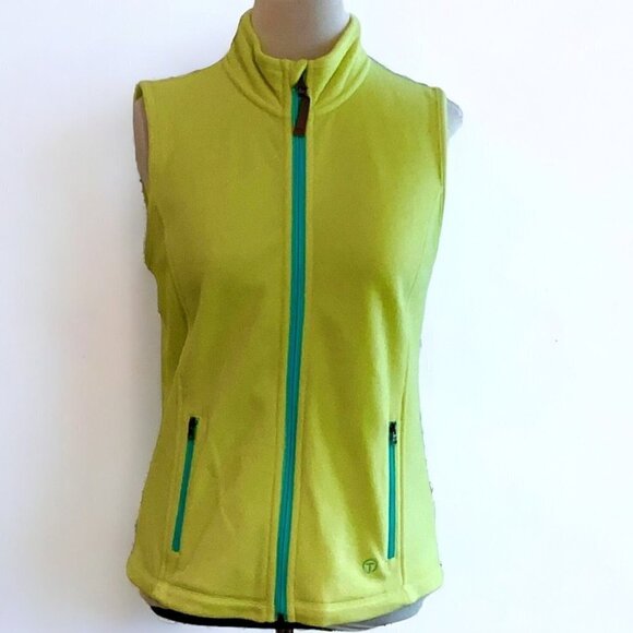 Talbots Jackets & Blazers - Talbots Ladies Petite green sleeveless fleece vest zip front pockets collared MP